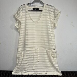 Calvin Klein Women's Basic Drawstring Swim Coverup Medium‎ Ivory